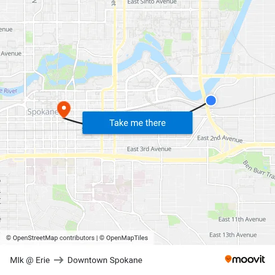 Mlk @ Erie to Downtown Spokane map