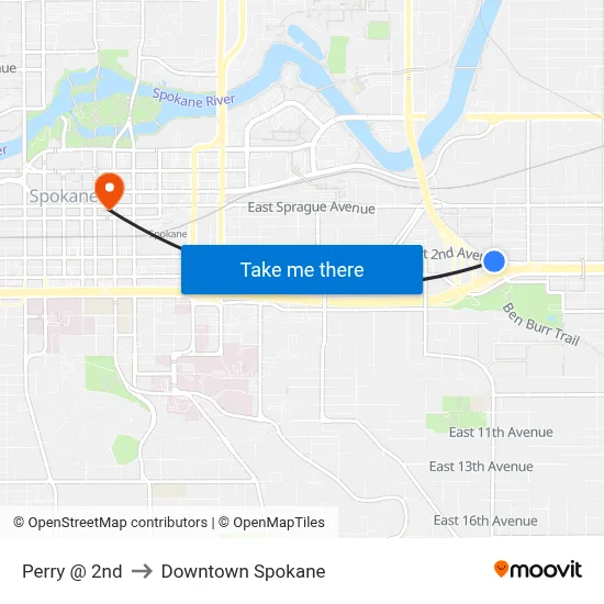 Perry @ 2nd to Downtown Spokane map