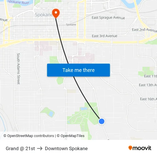 Grand @ 21st to Downtown Spokane map