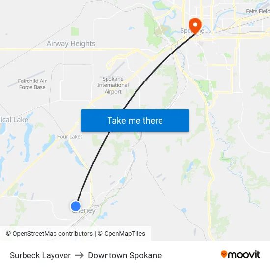 Surbeck Layover to Downtown Spokane map