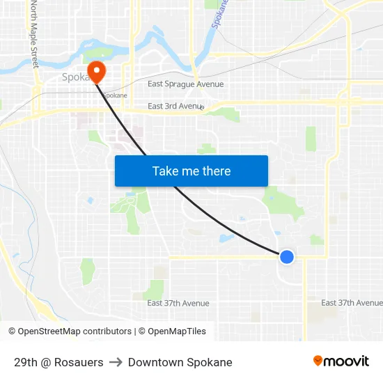 29th @ Rosauers to Downtown Spokane map