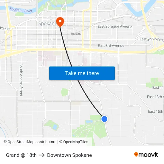 Grand @ 18th to Downtown Spokane map