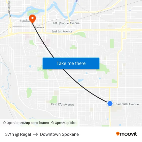 37th @ Regal to Downtown Spokane map