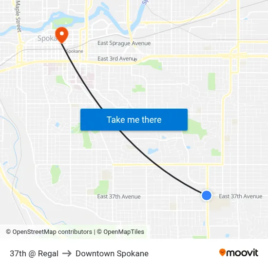 37th @ Regal to Downtown Spokane map