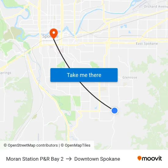 Moran Station P&R Bay 2 to Downtown Spokane map