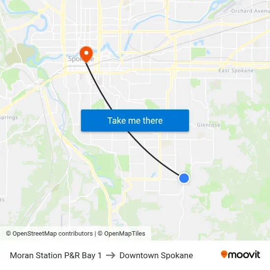 Moran Station P&R Bay 1 to Downtown Spokane map