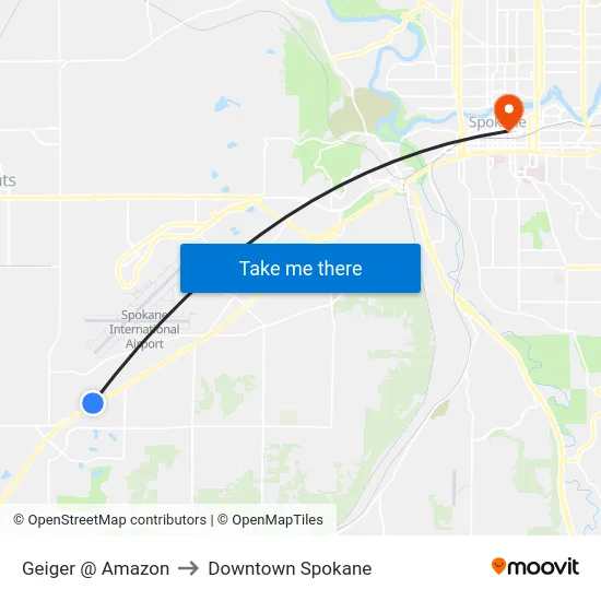 Geiger @ Amazon to Downtown Spokane map