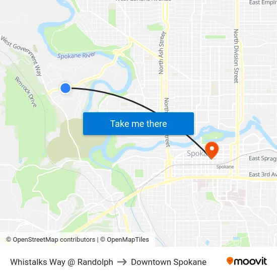 Whistalks Way @ Randolph to Downtown Spokane map