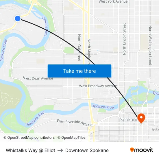 Whistalks Way @ Elliot to Downtown Spokane map