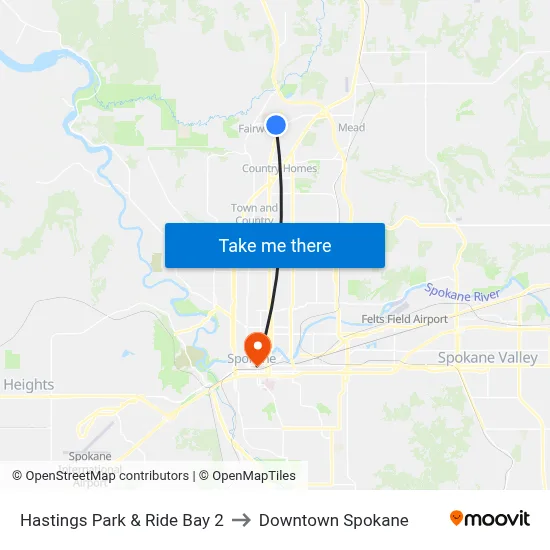 Hastings Park & Ride Bay 2 to Downtown Spokane map