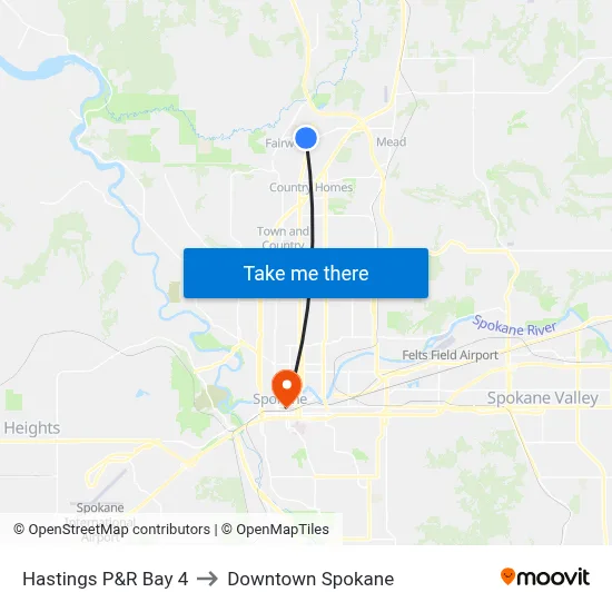 Hastings P&R Bay 4 to Downtown Spokane map