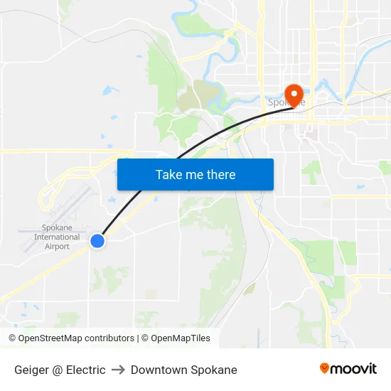 Geiger @ Electric to Downtown Spokane map