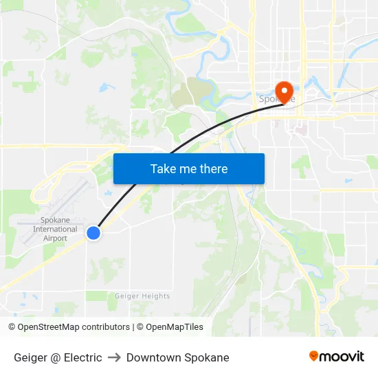 Geiger @ Electric to Downtown Spokane map
