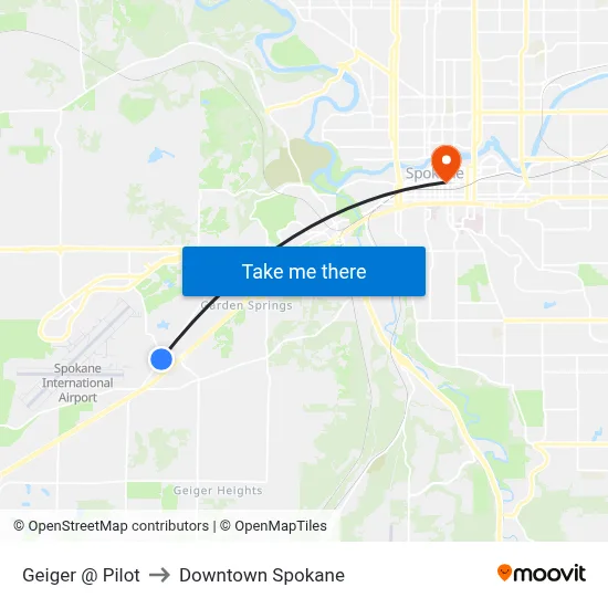 Geiger @ Pilot to Downtown Spokane map