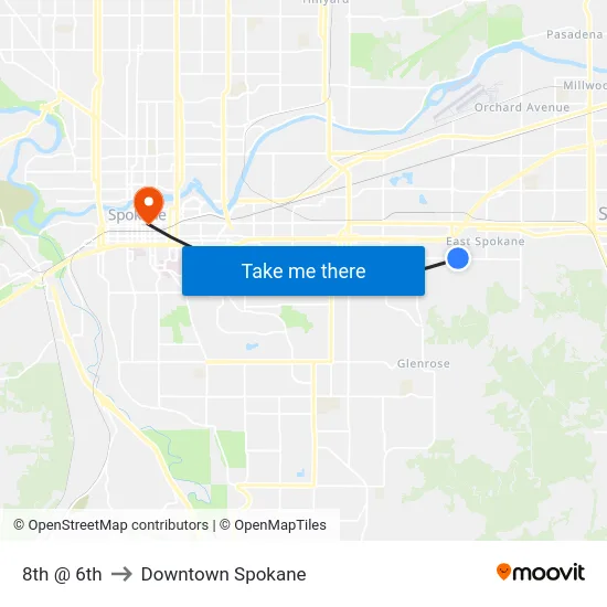 8th @ 6th to Downtown Spokane map