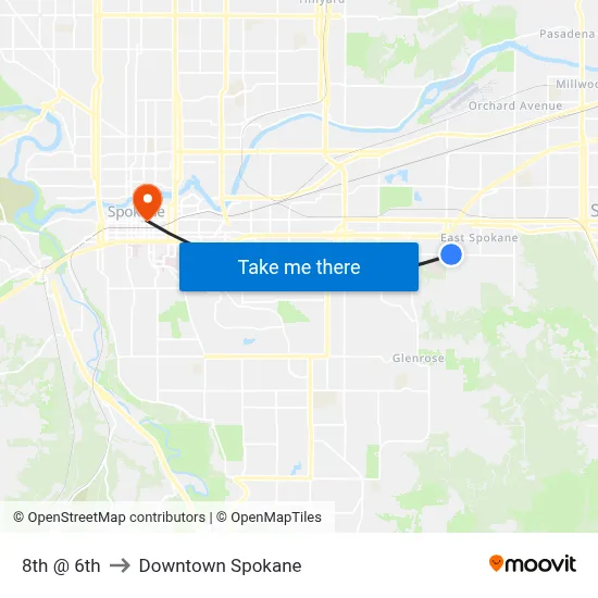 8th @ 6th to Downtown Spokane map