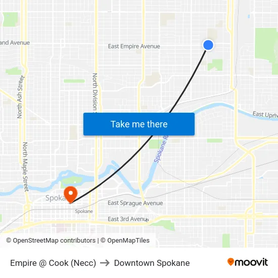 Empire @ Cook (Necc) to Downtown Spokane map