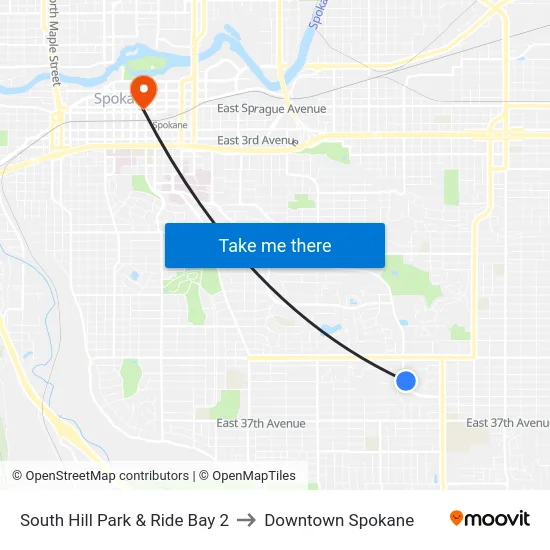 South Hill Park & Ride Bay 2 to Downtown Spokane map