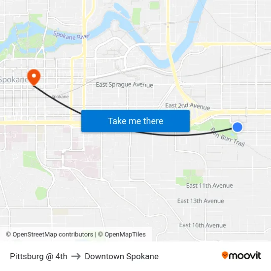 Pittsburg @ 4th to Downtown Spokane map
