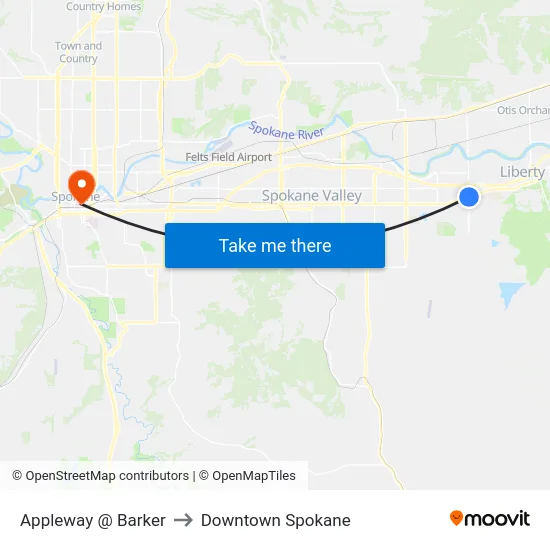 Appleway @ Barker to Downtown Spokane map