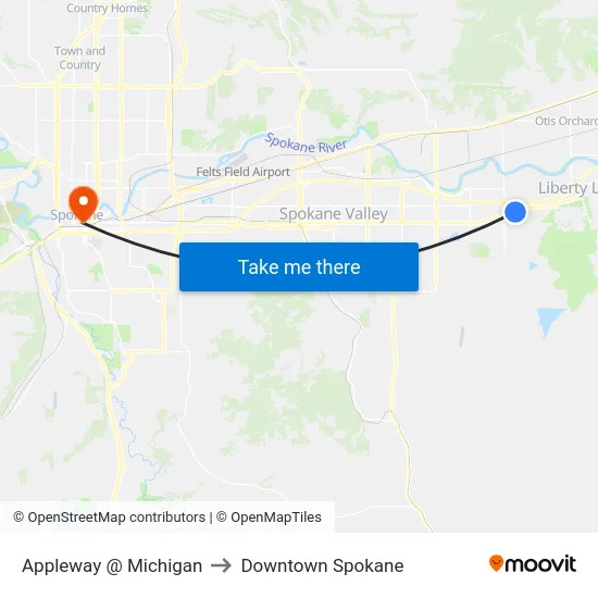 Appleway @ Michigan to Downtown Spokane map