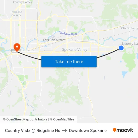 Country Vista @ Ridgeline Hs to Downtown Spokane map