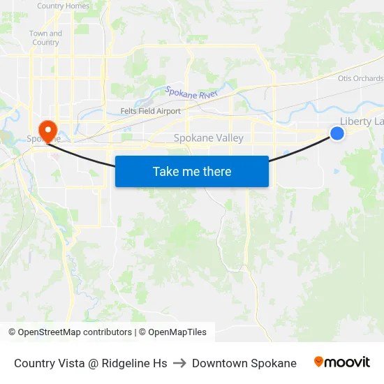Country Vista @ Ridgeline Hs to Downtown Spokane map