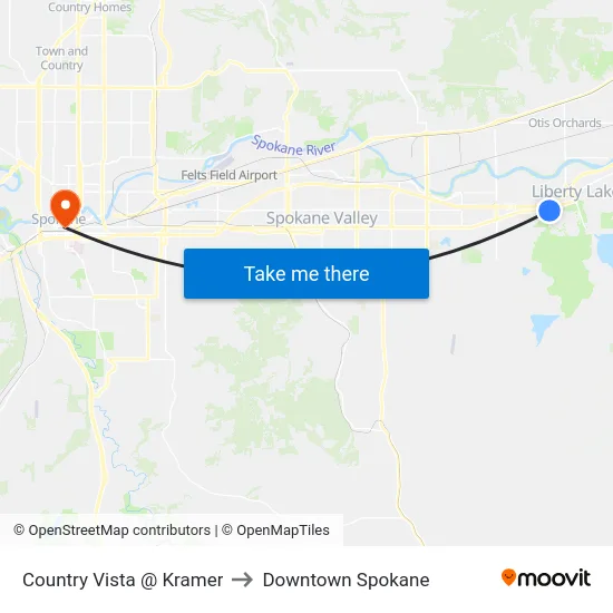 Country Vista @ Kramer to Downtown Spokane map
