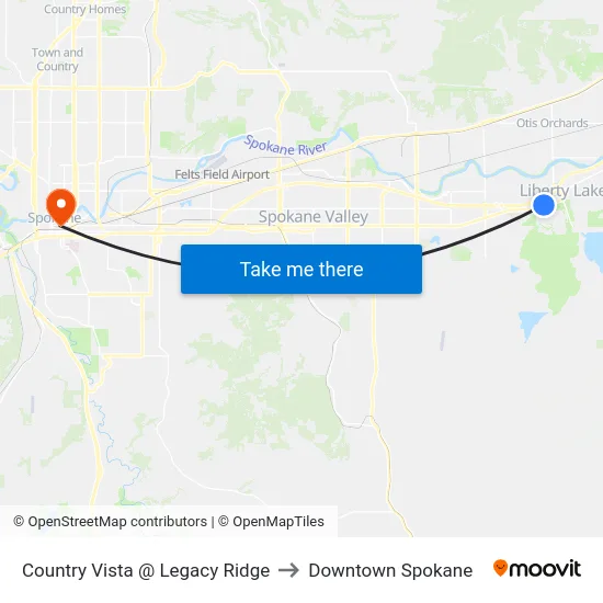 Country Vista @ Legacy Ridge to Downtown Spokane map