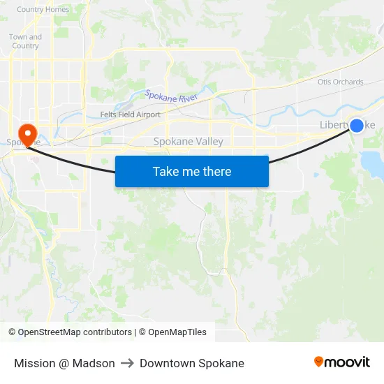 Mission @ Madson to Downtown Spokane map