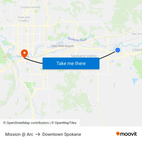 Mission @ Arc to Downtown Spokane map