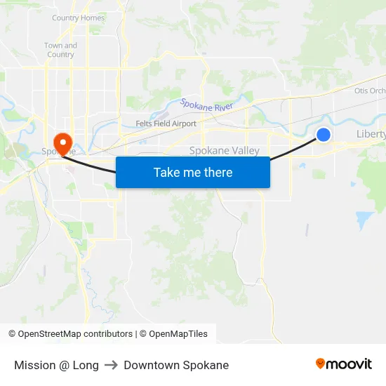 Mission @ Long to Downtown Spokane map