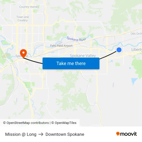 Mission @ Long to Downtown Spokane map