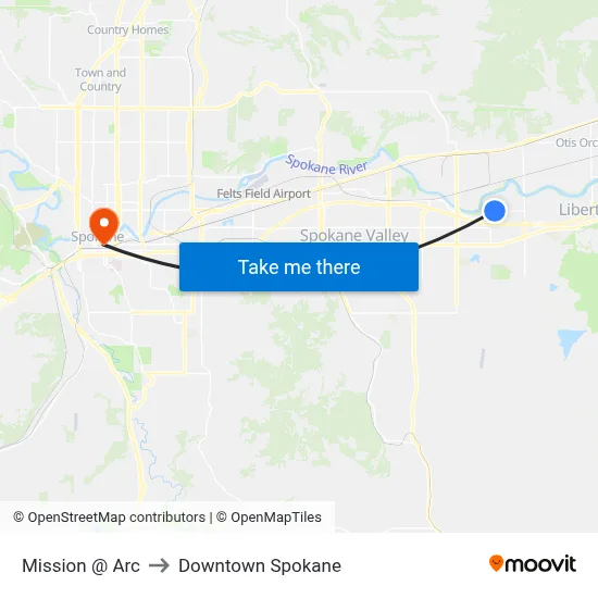 Mission @ Arc to Downtown Spokane map