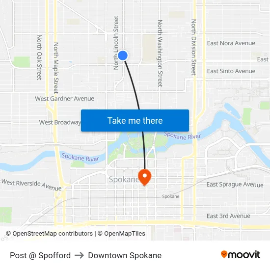 Post @ Spofford to Downtown Spokane map