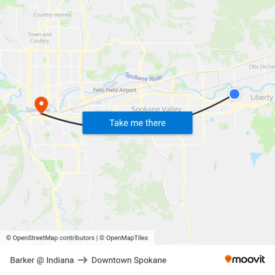 Barker @ Indiana to Downtown Spokane map