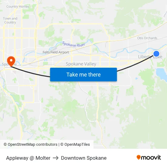 Appleway @ Molter to Downtown Spokane map