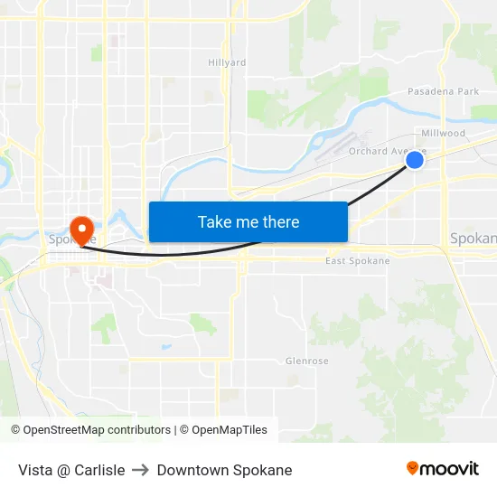Vista @ Carlisle to Downtown Spokane map