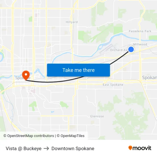 Vista @ Buckeye to Downtown Spokane map
