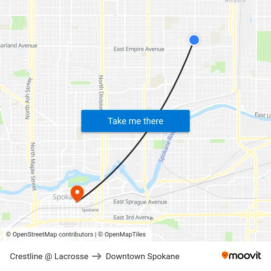 Crestline @ Lacrosse to Downtown Spokane map