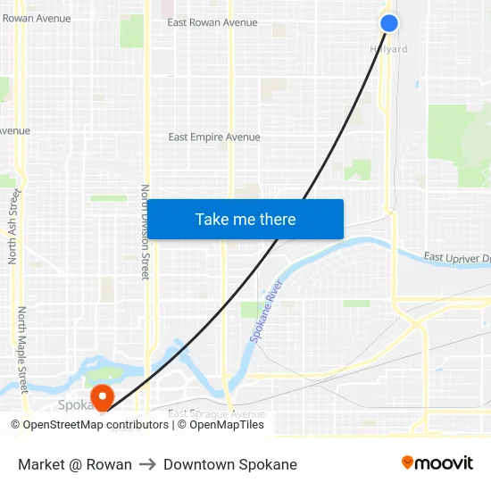 Market @ Rowan to Downtown Spokane map