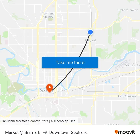 Market @ Bismark to Downtown Spokane map