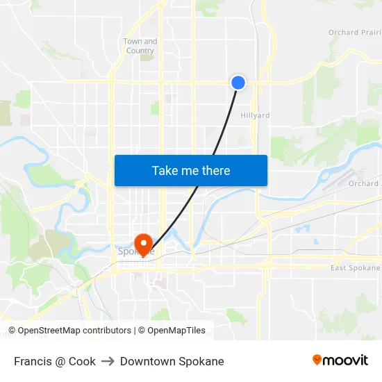 Francis @ Cook to Downtown Spokane map
