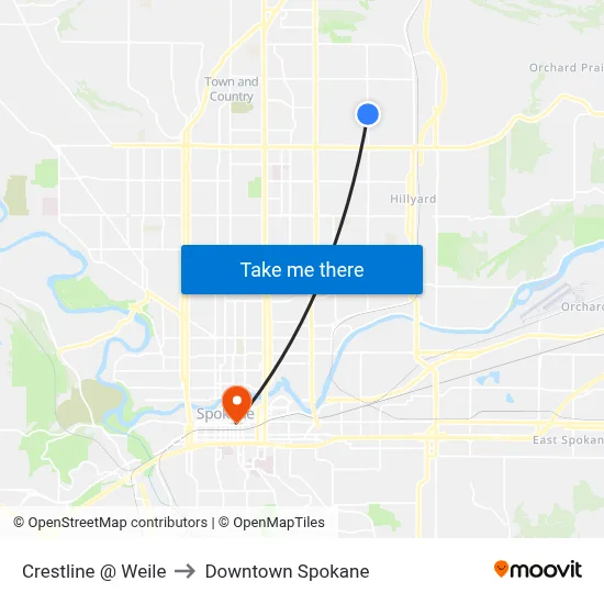 Crestline @ Weile to Downtown Spokane map