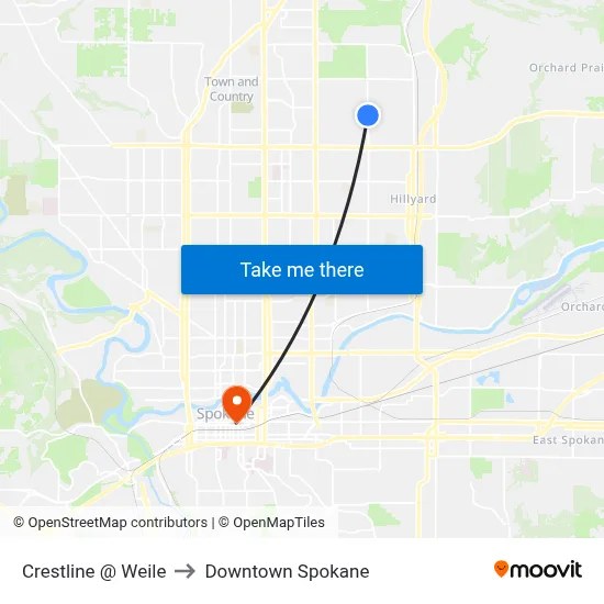 Crestline @ Weile to Downtown Spokane map