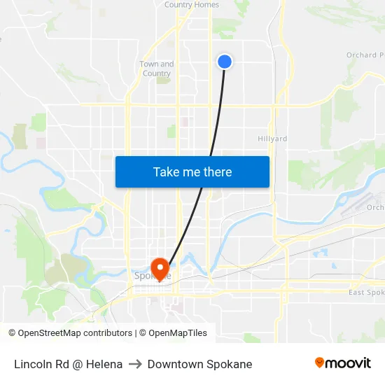 Lincoln Rd @ Helena to Downtown Spokane map