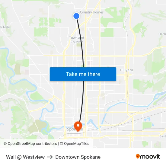 Wall @ Westview to Downtown Spokane map