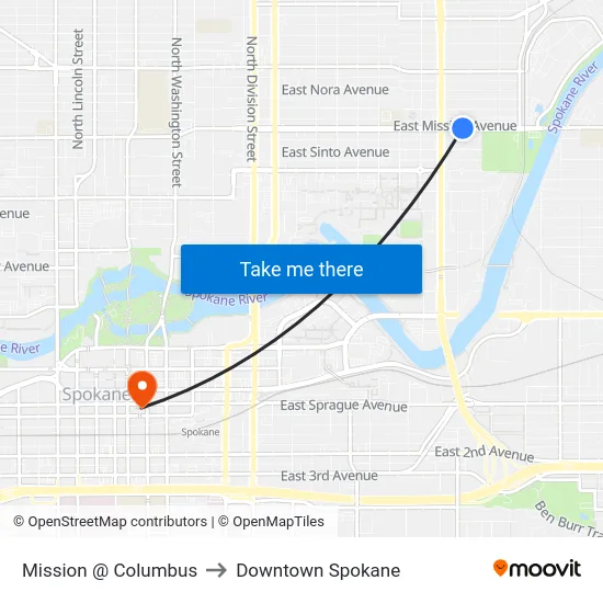 Mission @ Columbus to Downtown Spokane map