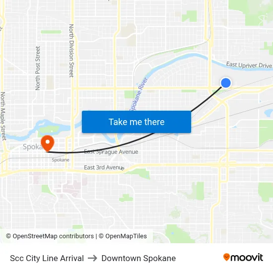 Scc City Line Arrival to Downtown Spokane map