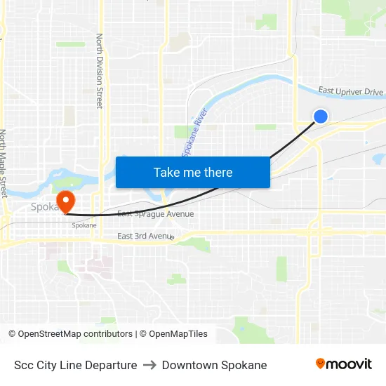 Scc City Line Departure to Downtown Spokane map